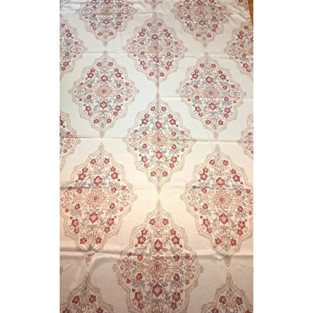 Jacobean Floral Curtain Panel Lotus Flower White Red Satiny Cottage Boho 86x50